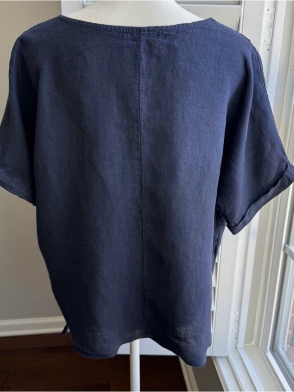 CHERISHH Top Womens Large Navy 100% Linen Front Tie Coastal Beachy Resort Wear - Picture 3 of 7